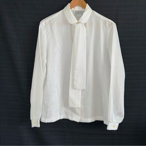 Vintage New Attitude White Herringbone Long Sleeve Button Up Blouse Shirt 14